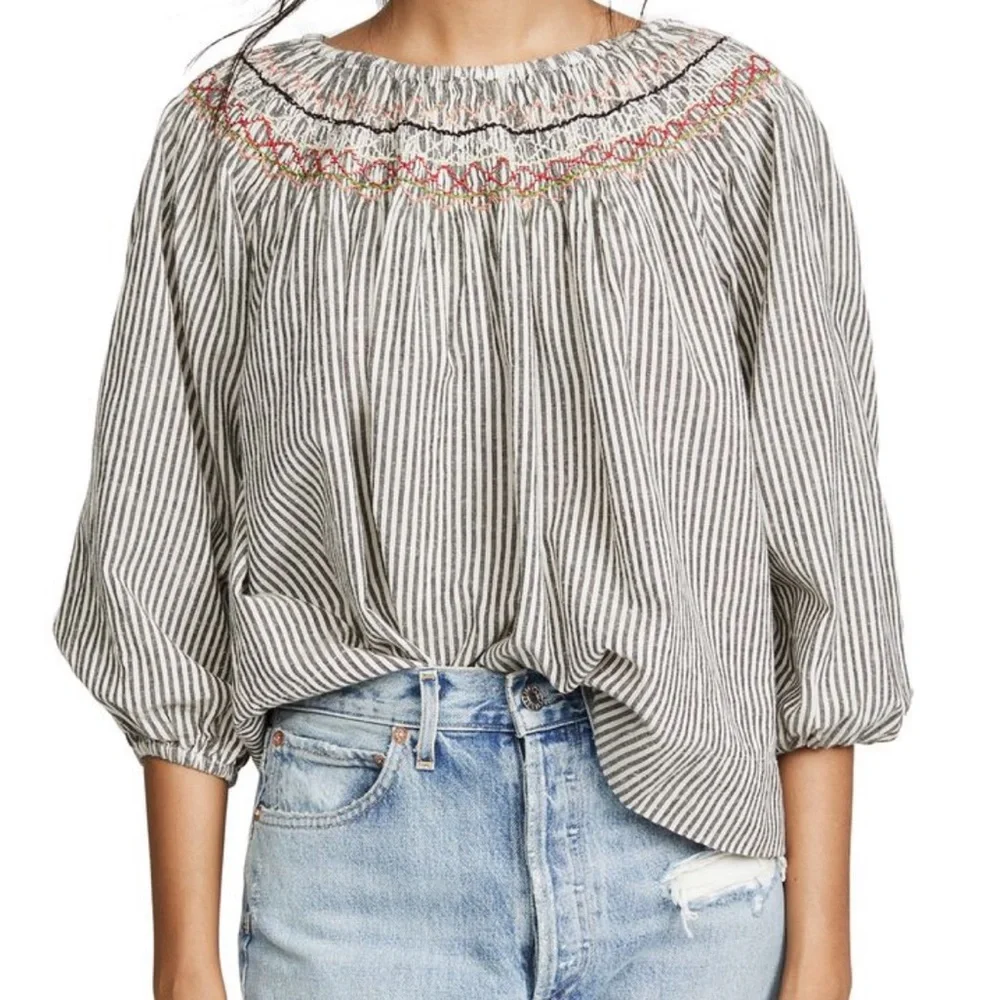 The Great Ruched Gray The Rail Vista Striped Top size XS 295 MSRP - Picture 1 of 11